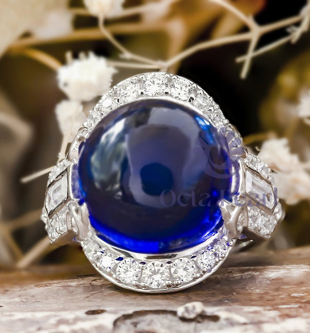 Blue Cabochon Edwardian Cocktail Ring