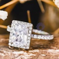 Radiant Cut Moissanite Engagement Ring With Halo