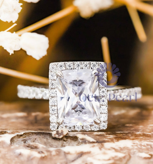 Radiant Cut Moissanite Engagement Ring With Halo