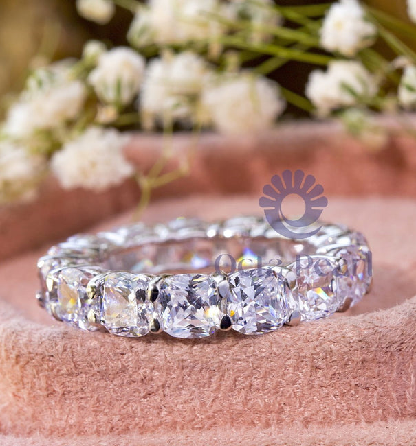 Eternity Wedding Band With Cushion Cut CZ Stone