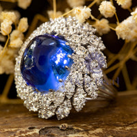 Blue Cabochon Cocktail Ring With CZ Halo