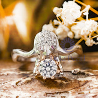 Round Cut CZ Stone Frog Ring For Birthday Gift