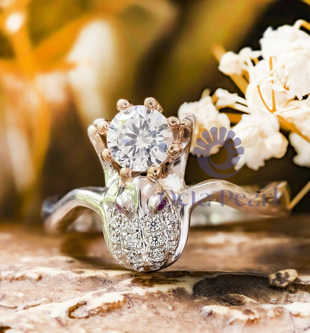 Round Cut CZ Stone Frog Ring For Birthday Gift