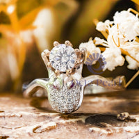 Round Cut CZ Stone Frog Ring For Birthday Gift