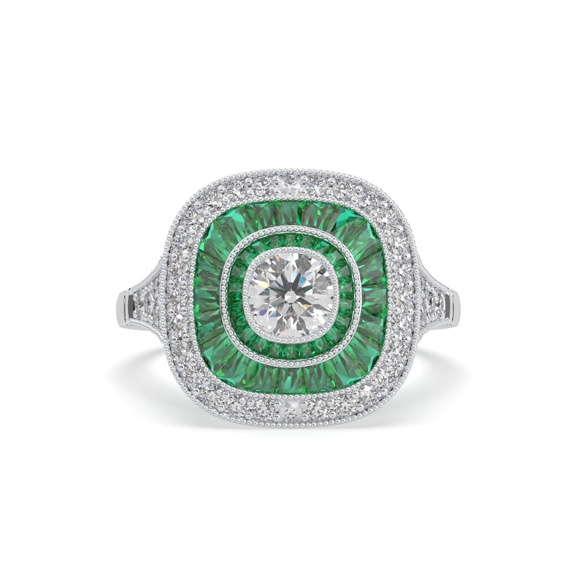 Green CZ Double Halo Vintage-Style Ring For Women