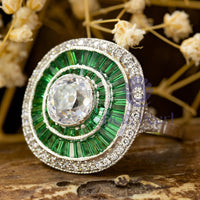 Green CZ Double Halo Vintage-Style Ring