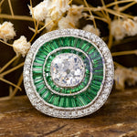 Green CZ Double Halo Vintage-Style Ring