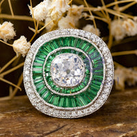 Green CZ Double Halo Vintage-Style Ring