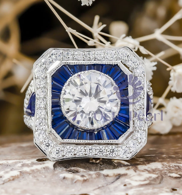 Blue Sapphire Vintage-Style Wedding Ring