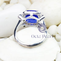 Blue Five Stone CZ Halo Engagement Ring