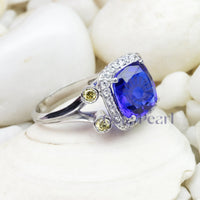 Blue Five Stone CZ Halo Engagement Ring