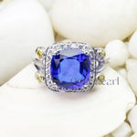 Blue Five Stone CZ Halo Engagement Ring