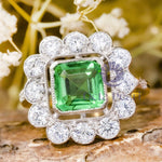 Vintage-Inspired Green Floral Halo Ring