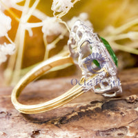 Vintage-Inspired Green Floral Halo Ring