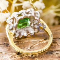 Vintage-Inspired Green Floral Halo Ring