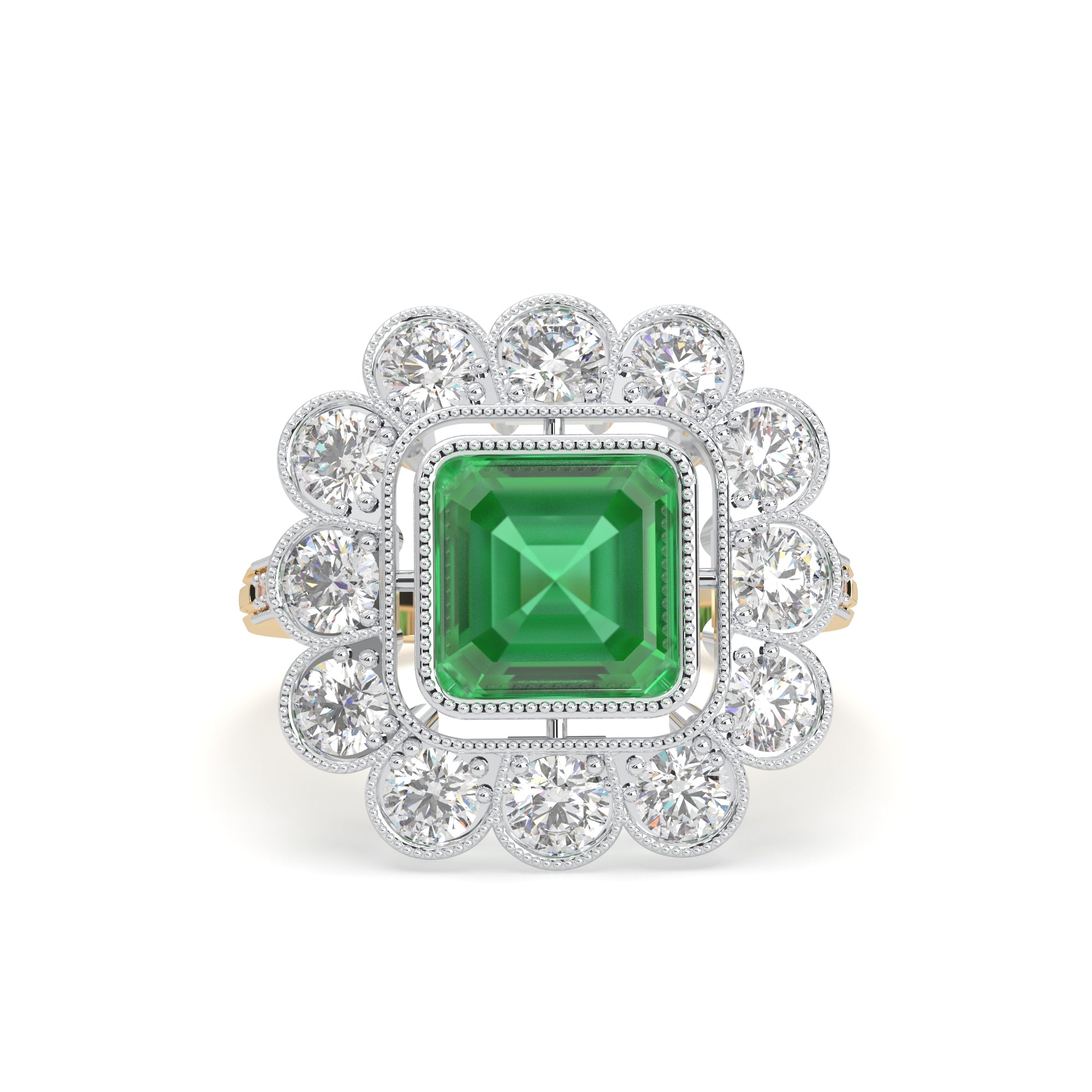 Vintage-Inspired Green Floral Halo Ring