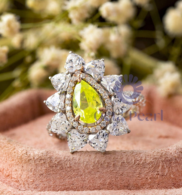 925 Silver Yellow CZ Cocktail Ring For Women