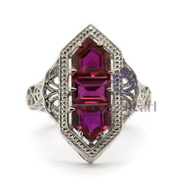 Pink Three Stone Filigree Art-Deco Style Ring