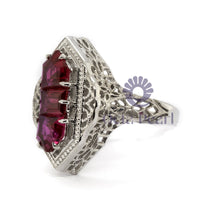 Pink Three Stone Filigree Art-Deco Style Ring