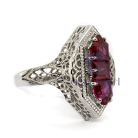 Pink Three Stone Filigree Art-Deco Style Ring