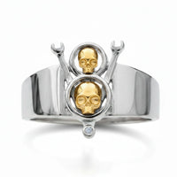 Two Tone Gold Wrench And Skull Men's Thumb Ring