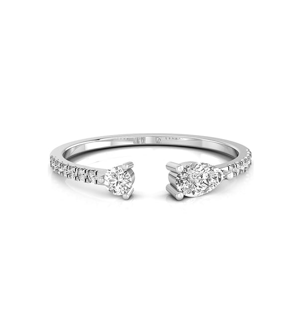 Pear & Round Cut CZ Two Stone Open Cuff Minimalist Birthday Gift Ring For Girl And Women