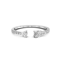 Pear & Round Cut CZ Two Stone Open Cuff Minimalist Birthday Gift Ring