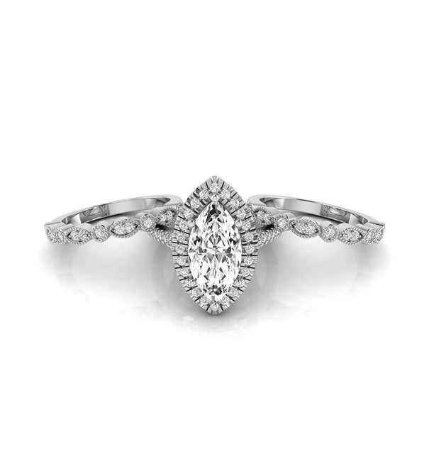 Marquise Shape Halo 3-Piece Bridal Ring Set