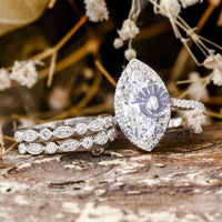 Marquise Shape Halo 3-Piece Bridal Ring Set