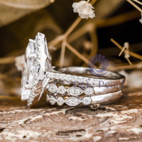 Marquise Shape Halo 3-Piece Bridal Ring Set