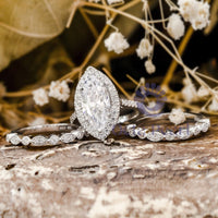 Marquise Shape Halo 3-Piece Bridal Ring Set