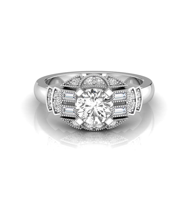 Round And Baguette Cut CZ Stone Edwardian Ring