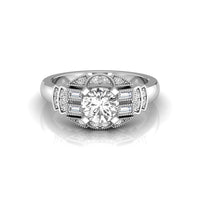 Round And Baguette Cut CZ Stone Edwardian Ring