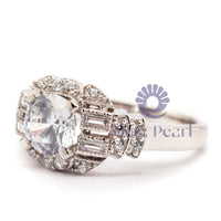 Round And Baguette Cut CZ Stone Edwardian Ring