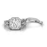 Halo Art deco Round Moissanite Bridal Ring Set