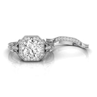 Halo Art deco Round Moissanite Bridal Ring Set