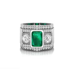 Green Cushion & White Round CZ Three Stone ring