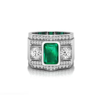 Green Cushion & White Round CZ Three Stone ring