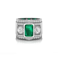 Green Cushion & White Round CZ Three Stone Ring