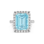 Emerald Cut Aqua-Blue Stone Halo Engagement Ring For Women