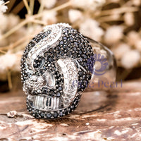 Black & White Round CZ Stone Skull And Snake Ring