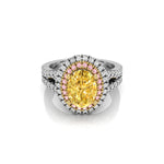 Yellow Oval CZ Stone Double Halo Split Shank Ring