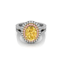 Yellow Oval CZ Stone Double Halo Split Shank Ring