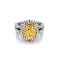 Yellow Oval CZ Stone Double Halo Split Shank Ring