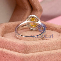 Yellow Oval CZ Stone Double Halo Split Shank Ring