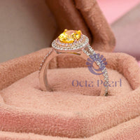 Yellow Oval CZ Stone Double Halo Split Shank Ring