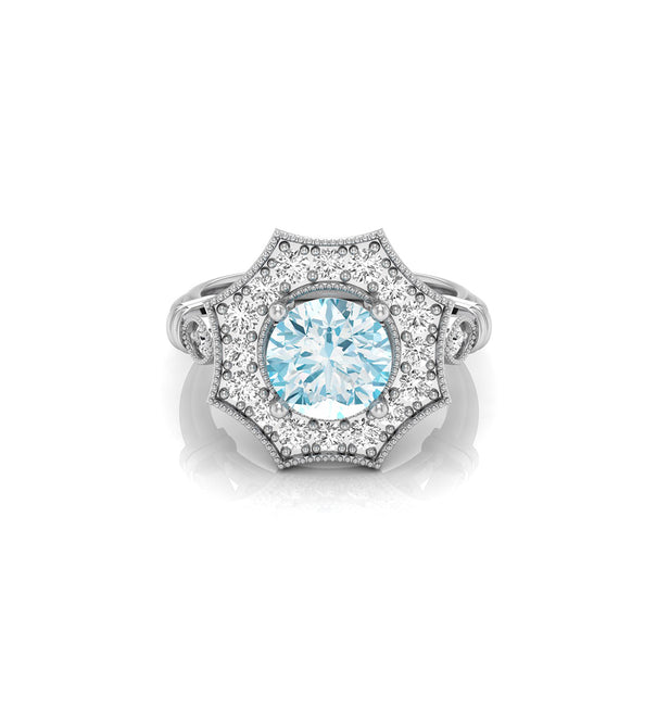 Round CZ Stone Halo Octagon Shape Art Deco Ring