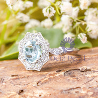 Round CZ Stone Halo Octagon Shape Art Deco Ring