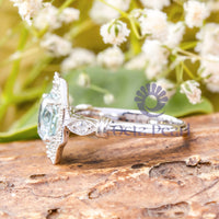 Round CZ Stone Halo Octagon Shape Art Deco Ring