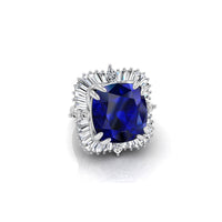 Blue Cushion Cut CZ Stone Halo Cocktail Party Wear Ring For Women